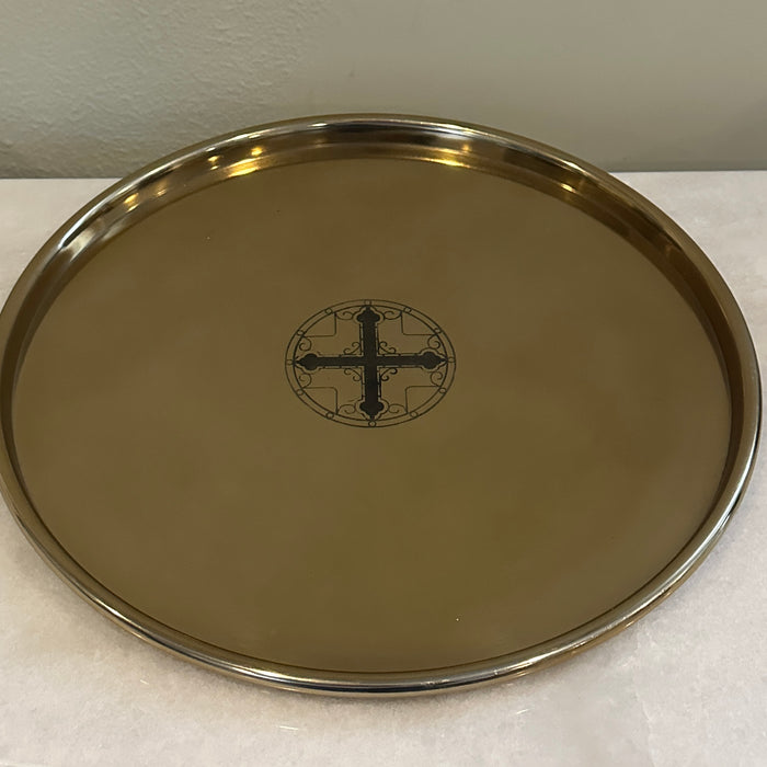 13" Orthodox Brass Wedding Tray - Cross in Circle Engraving