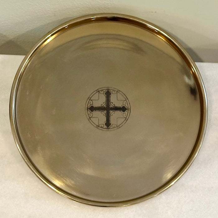 13" Orthodox Brass Wedding Tray - Cross in Circle Engraving
