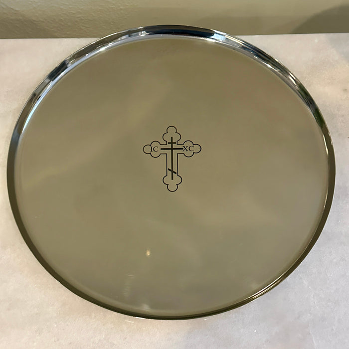 13" Orthodox Wedding Tray - Silver Tone - Cross Engraving