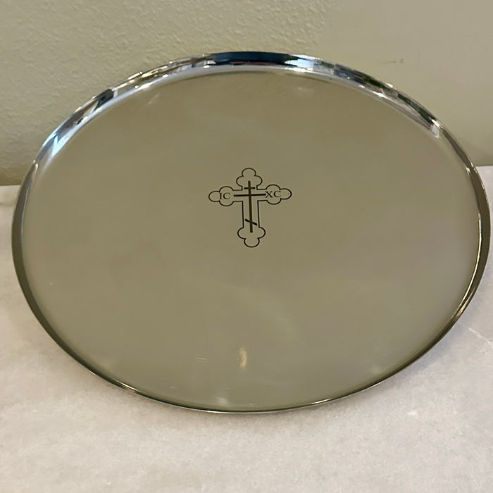 13" Orthodox Wedding Tray - Silver Tone - Cross Engraving