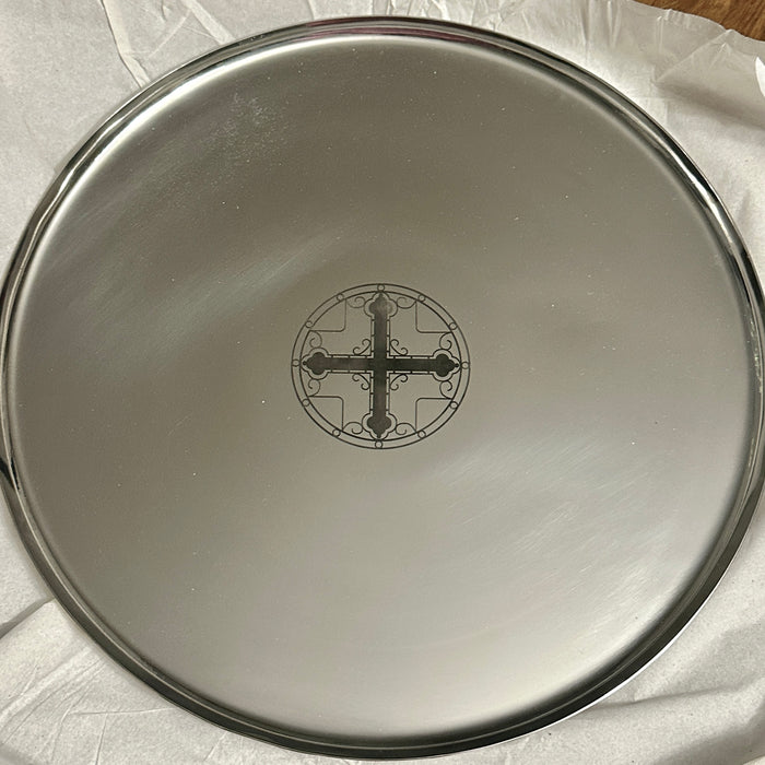 13" Orthodox Wedding Tray - Silver Tone - Cross in Circle Engraving