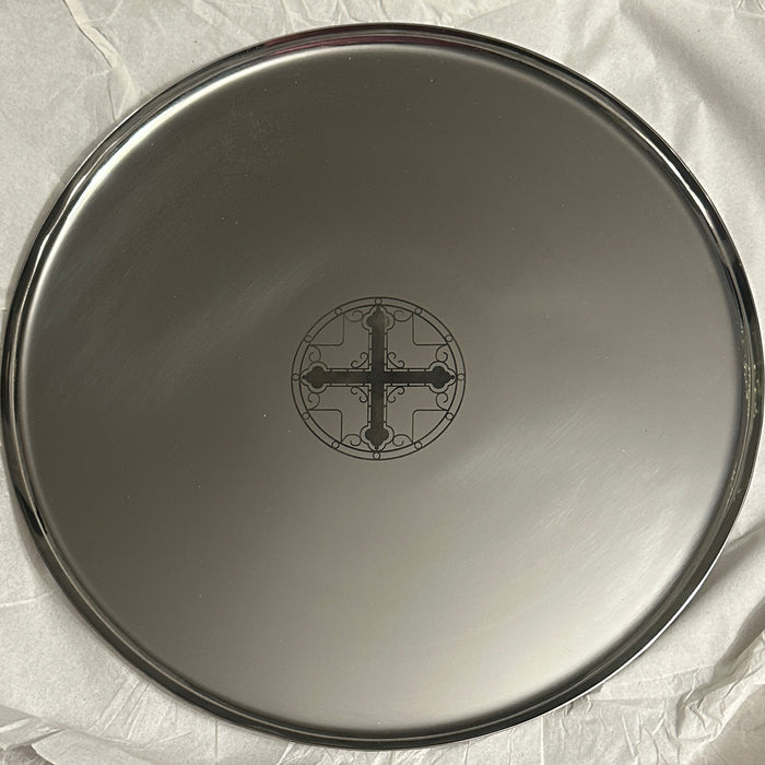 13" Orthodox Wedding Tray - Silver Tone - Cross in Circle Engraving