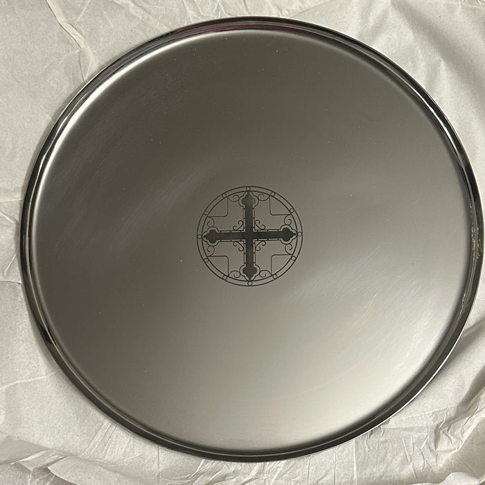 13" Orthodox Wedding Tray - Silver Tone - Cross in Circle Engraving