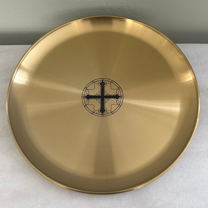 12" Brass Wedding Tray with Circle Greek Orthodox Cross