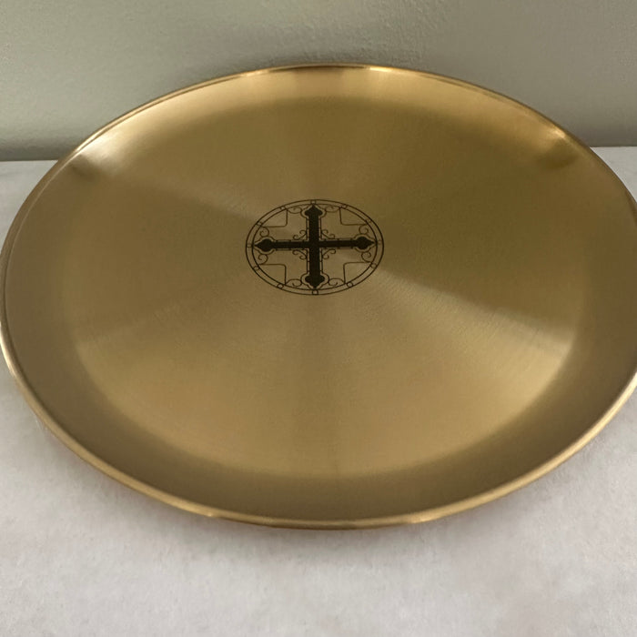 12" Brass Wedding Tray with Circle Greek Orthodox Cross