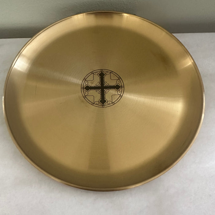 12" Brass Wedding Tray with Circle Greek Orthodox Cross