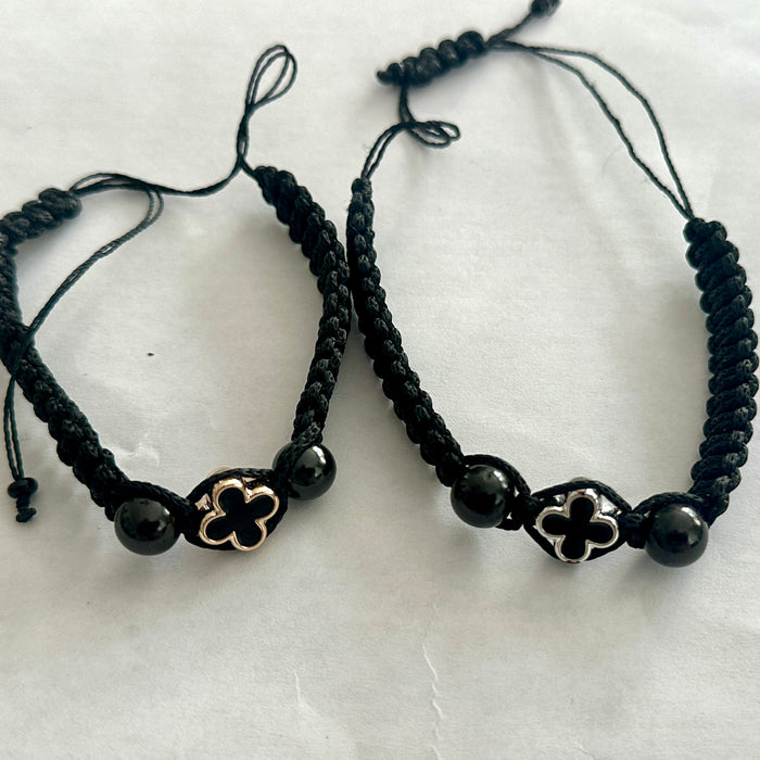 Wool Bracelet with Silver Cross and Beads