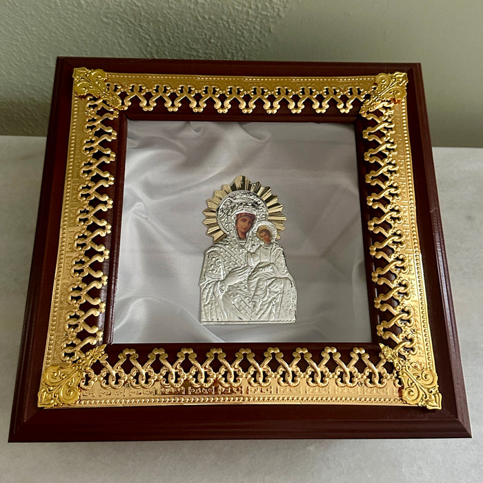 Wedding Crown Case Stefanothiki - Deep Square Wooden Case: Gold Trim