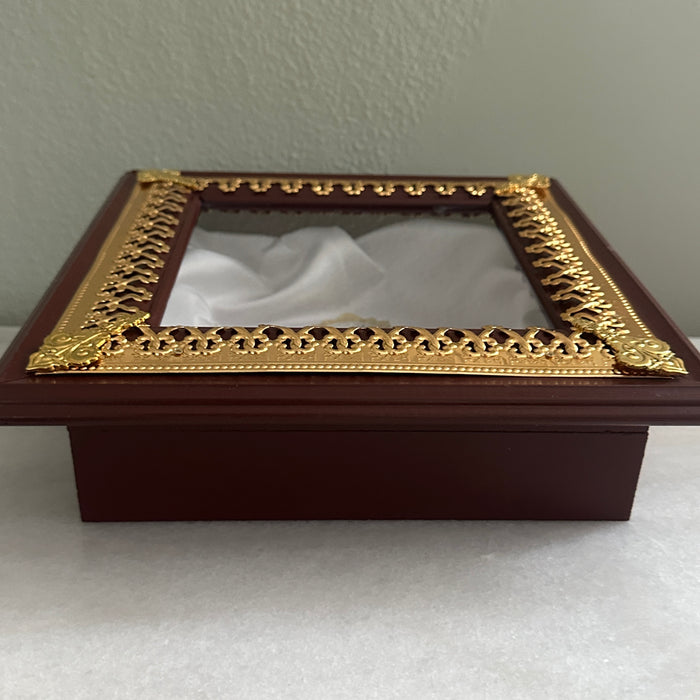 Wedding Crown Case Stefanothiki - Deep Square Wooden Case: Gold Trim
