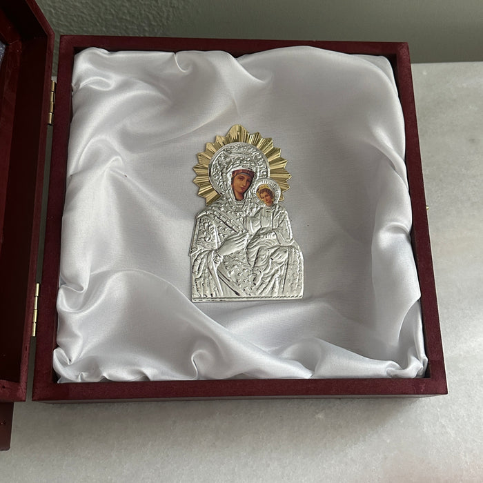 Wedding Crown Case Stefanothiki - Deep Square Wooden Case: Gold Trim