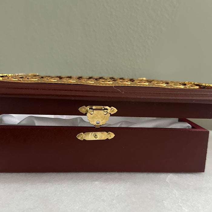 Wedding Crown Case Stefanothiki - Deep Square Wooden Case: Gold Trim