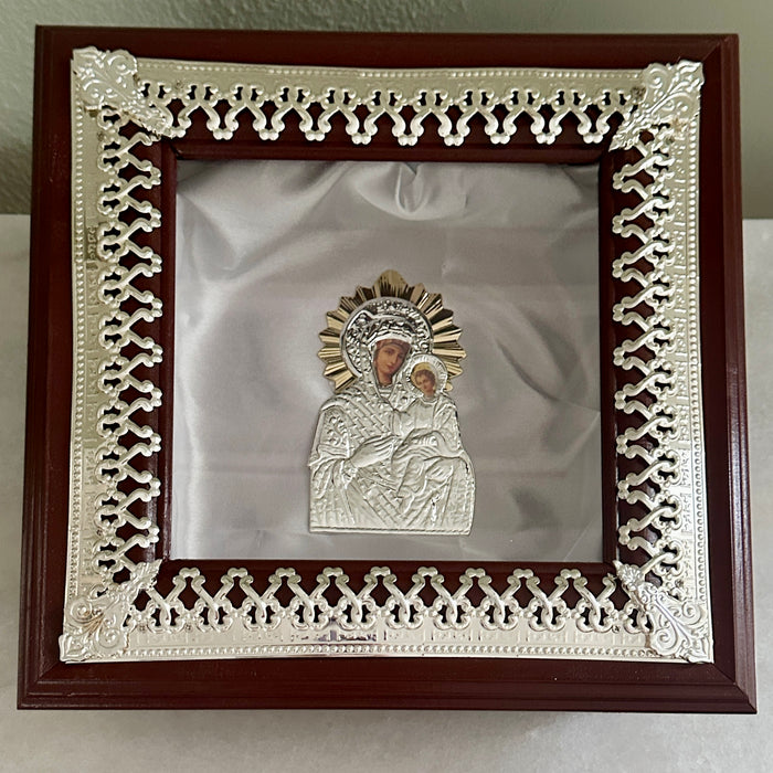 Wedding Crown Case Stefanothiki - Deep Square Wooden Case:  Silver Trim