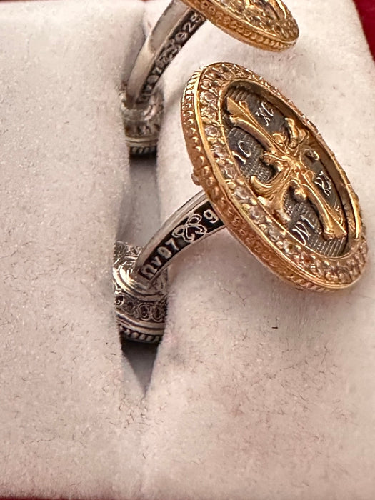 925 Sterling Silver Cufflinks – Embossed Cross with Local Gilding and IC XC NIKA Inscription