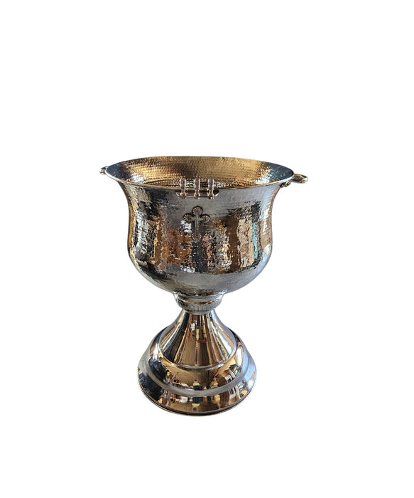 Silver Hammered Baptismal Font with Orthodox Cross ~ 75 Liters