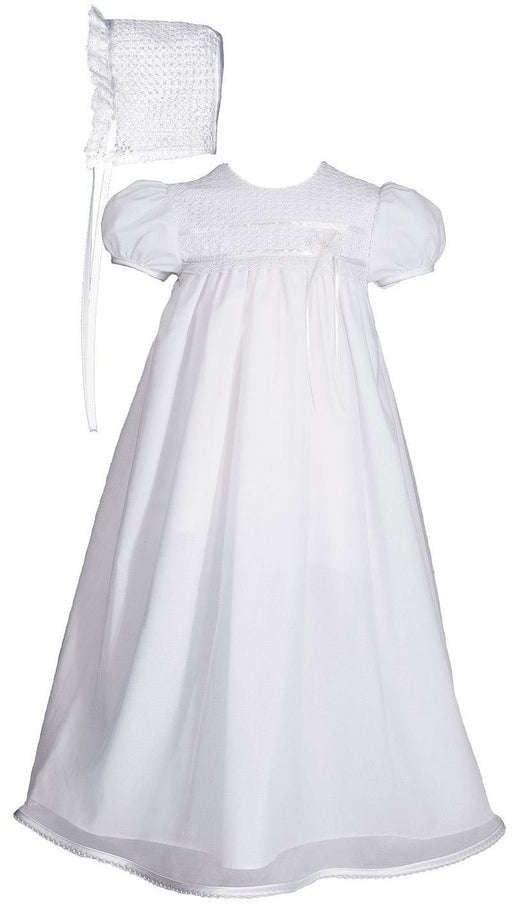 Girls 25″ Tricot Overlay Christening Baptism Gown with Tatted Lace Bonnet (up to 24 months)