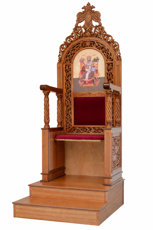 Orthodox Bishop’s Throne – Hand-Carved of Linden Wood with Ornamental Backing (Style 441)
