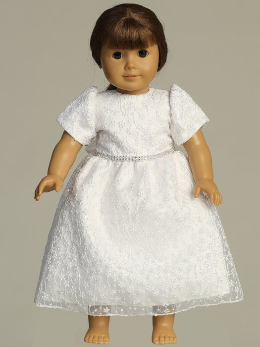 First Communion Dress - Elegant Lace Overlay with Sheer Yoke and Flutter Sleeves - (Sizes 6, 7, 8, 10, 12)