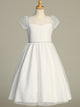 First Communion Dress - Elegant Lace Overlay with Sheer Yoke and Flutter Sleeves - (Sizes 6, 7, 8, 10, 12)