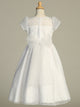 First Communion Dress - Elegant Lace Overlay with Sheer Yoke and Flutter Sleeves - (Sizes 6, 7, 8, 10, 12)