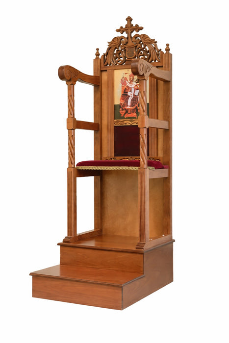 Orthodox Bishop’s Throne – Hand-Carved with Open Sides and Cross (Style 466)