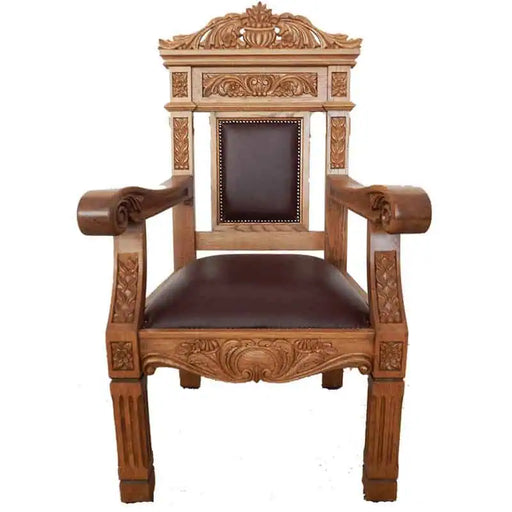Orthodox Bishop’s Chair – Hand-Carved Solid Oak with Leather Seat
