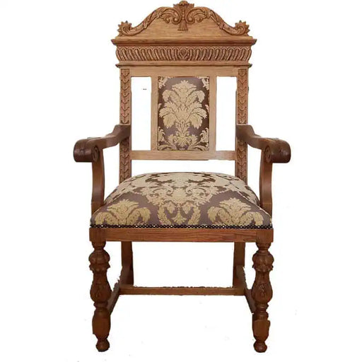 Orthodox Bishop’s Chair – Hand-Carved Solid Oak with Brocade Upholstery