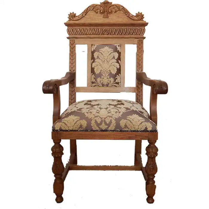 Orthodox Bishop’s Chair – Hand-Carved Solid Oak with Brocade Upholstery