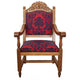 Orthodox Bishop’s Chair – Hand-Carved Oak with Red and Blue Brocade Upholstery
