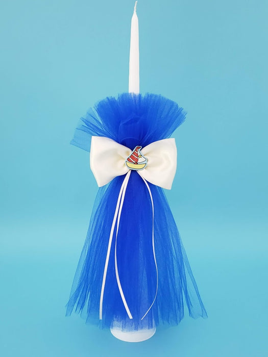 15" Tulle Candle and Satin bow  (for girl or boy)
