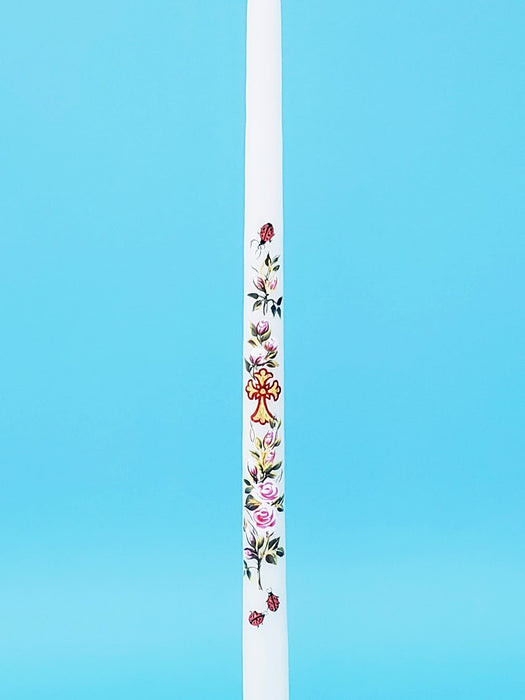 15" Greek Easter Candle - Cross and Flowers