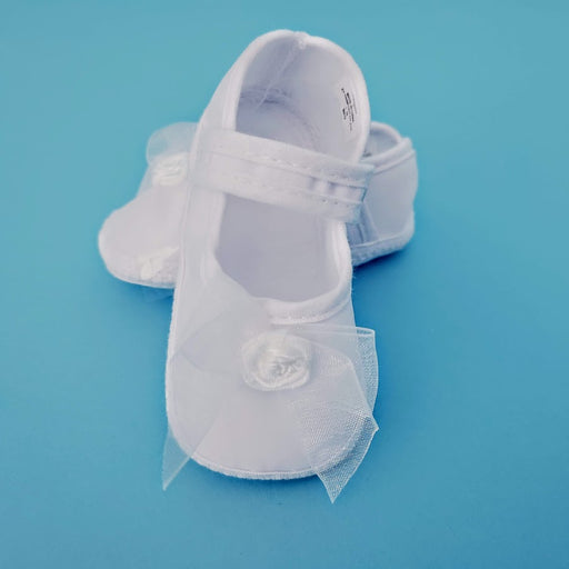 Christening Girls Shoe with Organza Bow -up to 3 months