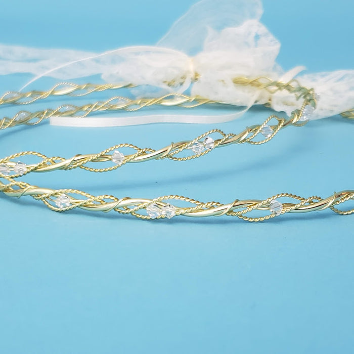 Crown Pair - Swarovski Gold Weaved Wedding Stefana
