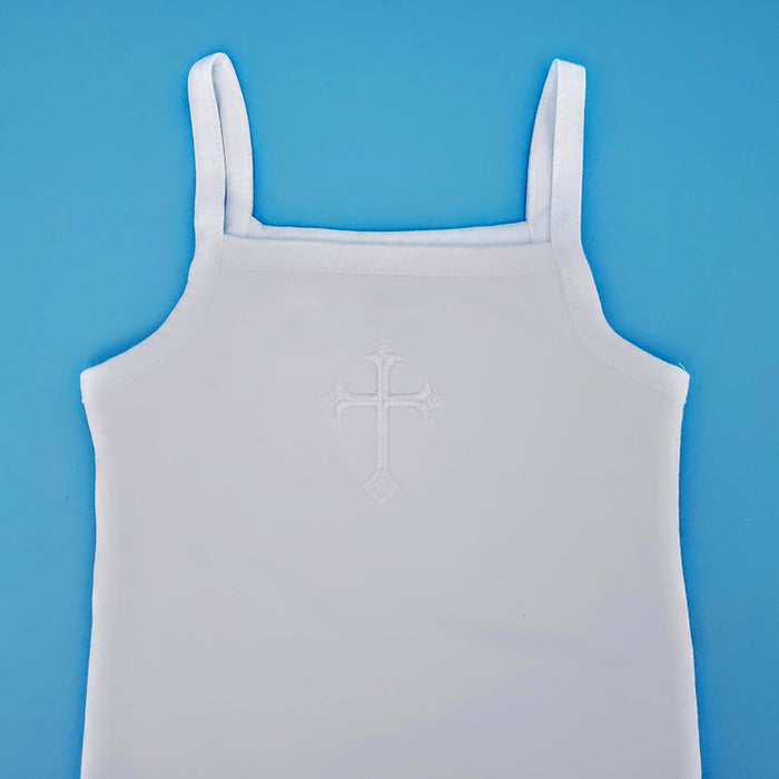 Baby Cami Bodysuit with Cross, Baptism Camisole Bodysuit - Baby Girl Cotton Sleeveless  Bodysuit - White Christening Onesie