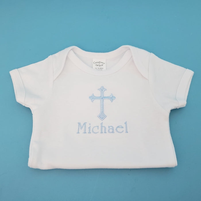 White Bodysuit w Cross and/or Personalized Name