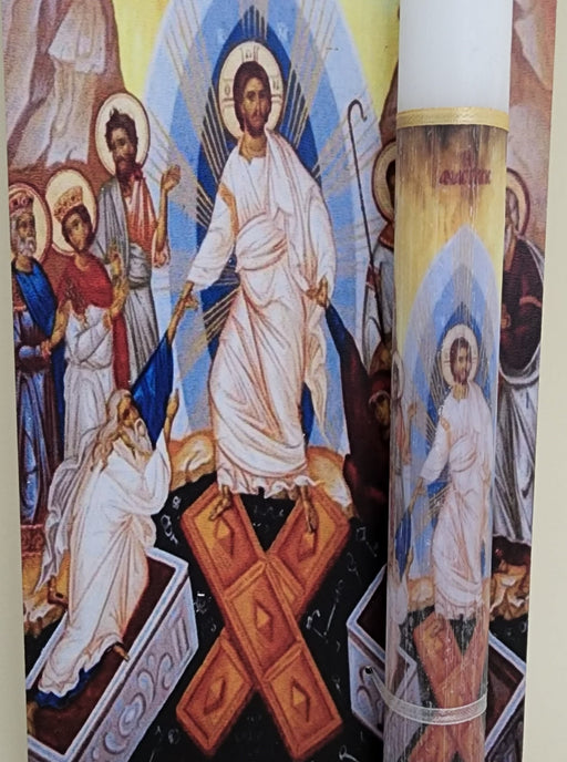 12" Greek Orthodox Easter Candle with Resurrection Icon