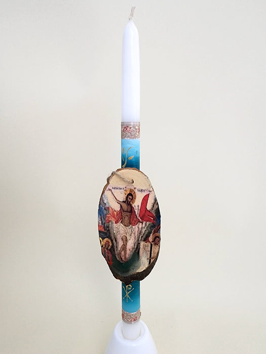 14" Greek Orthodox Turquoise with Icon Easter Candle