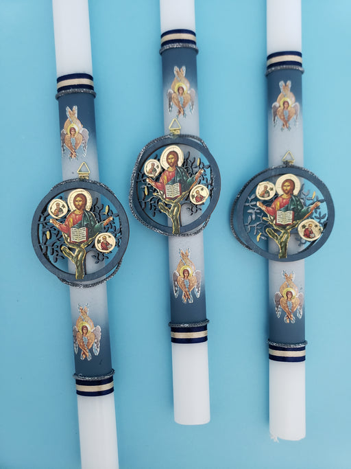 14" Blue Greek Orthodox Jesus Christ Easter Lambada with Icon