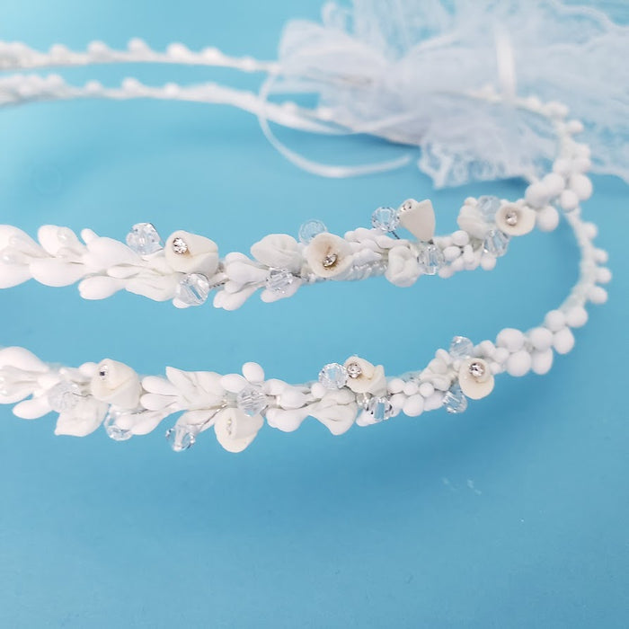 Crown Pair: Porcelain Flowers with Swarovski Crystals Stefana Wedding Crowns