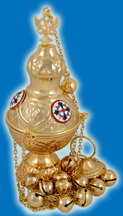 Orthodox Church Censer - Enamel Cross A - Gold Plated