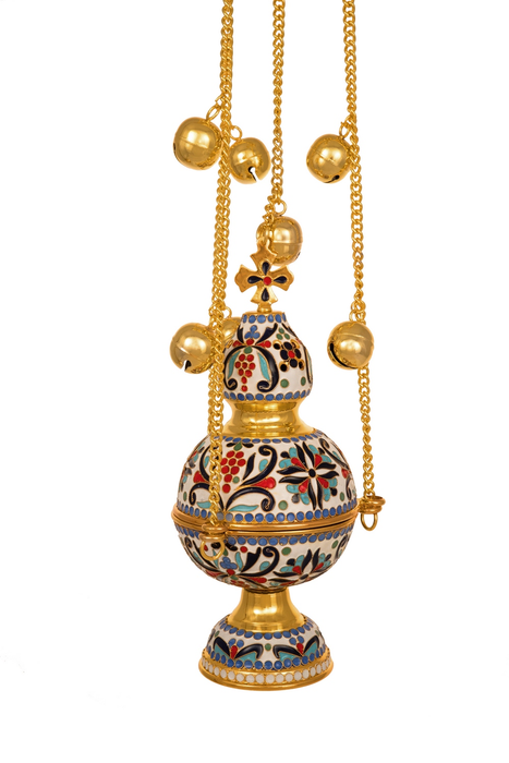 Ecclesiastical Orthodox Censer - Style B - Enamel - Gold Plated