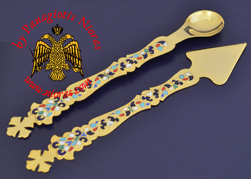 Gold Plated Chalice Set Lance and Holy Communion Spoon