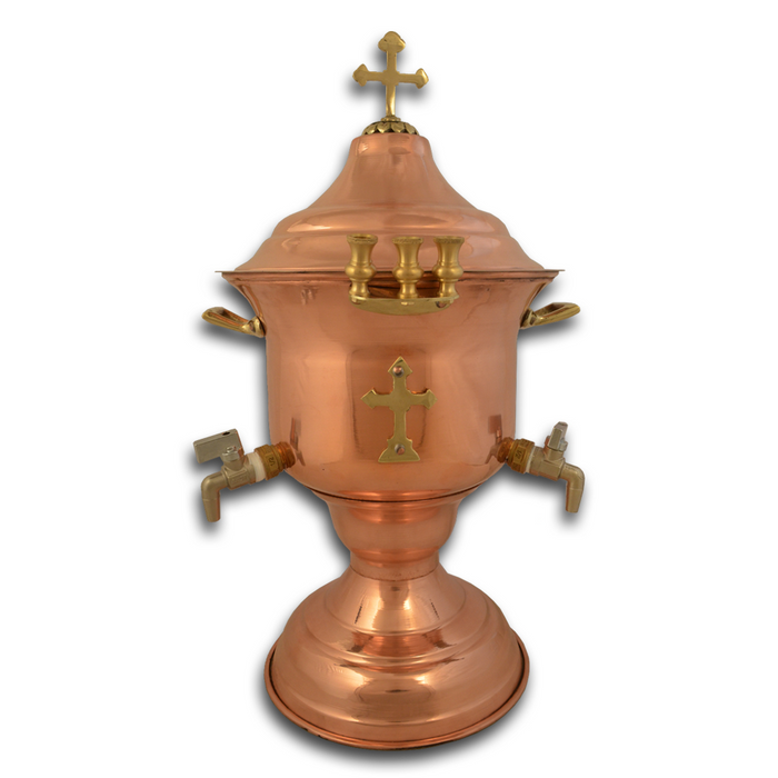 Holy Water Font with Lid and Metal Cross - Copper - Double Faucet