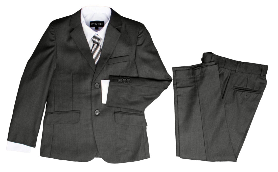 Boys Formal 5 Piece Suit with Shirt, Vest, Tie and Garment Bag – Charcoal (Sizes 2T -20)