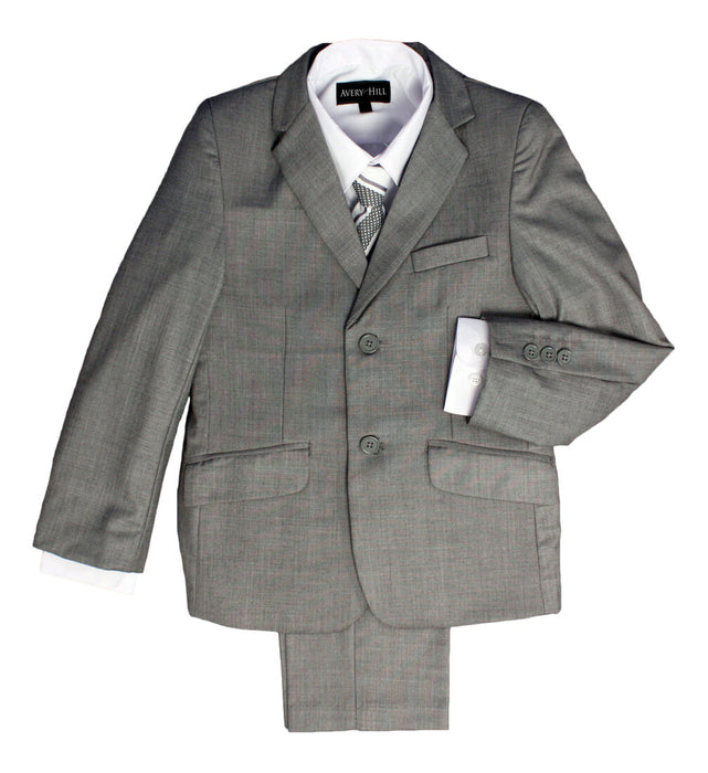 Boys Formal 5 Piece Suit with Shirt, Vest, Tie and Garment Bag – Light Grey (Sizes 2T -20)
