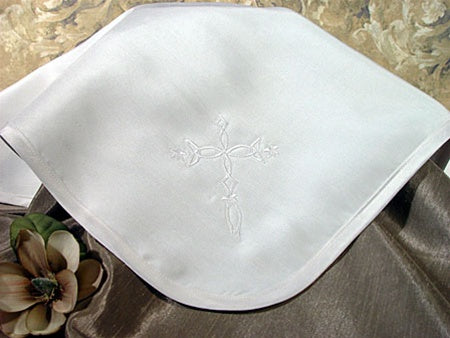 Unisex Silk Dupioni Blanket with Embroidered Cross