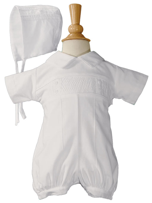 Boys White Polycotton Christening Baptism Romper with Screened Cross