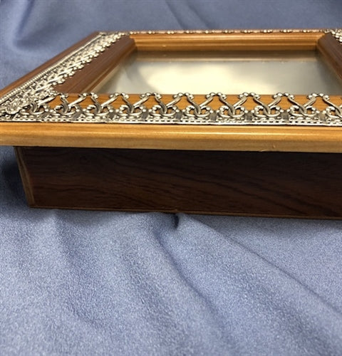 Wedding Crown Case - Square Wooden Case with Silver Trim