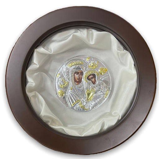 Stefanothiki Circular Wooden Case With Gold Silver Icon