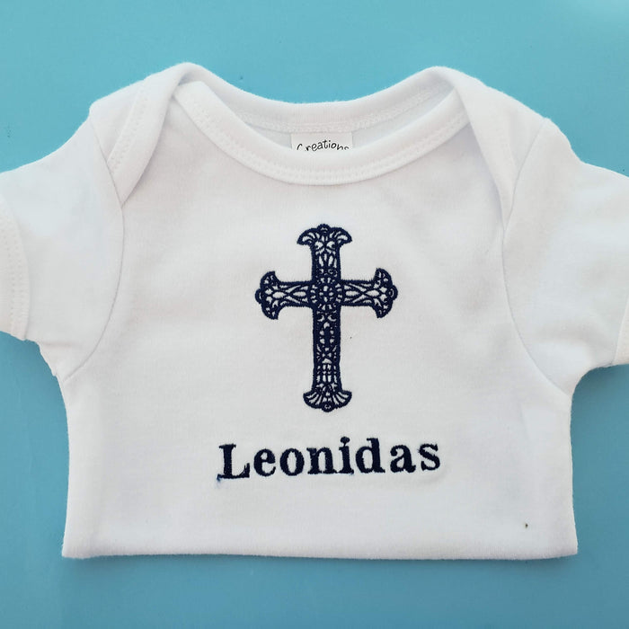White Bodysuit w Cherub Style Cross and/or Personalized Name