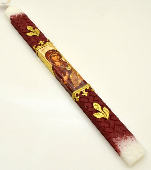 13" Easter Lambatha Candle - Burgundy Theotokos